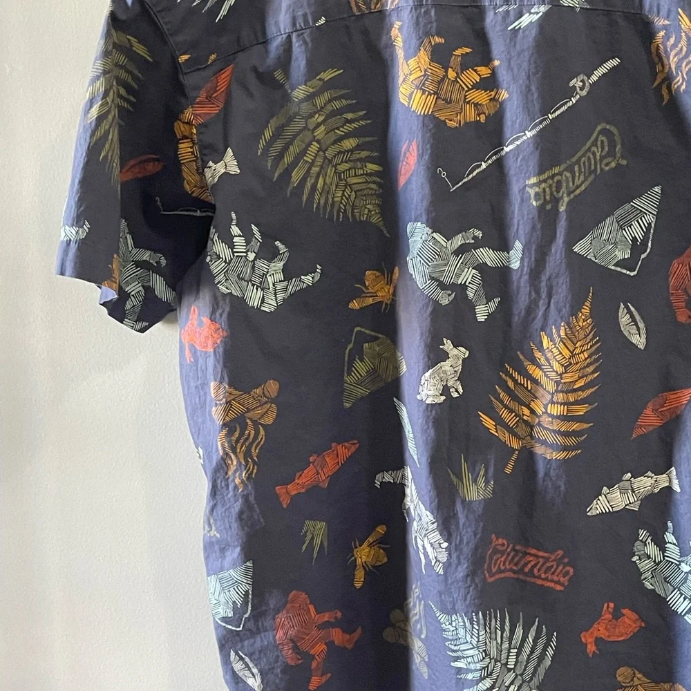 COLUMBIA MENS blue  button down camping print short sleeve shirt with print XXL - Picture 5 of 8